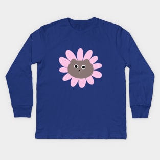 Strange cat in a pink flower Kids Long Sleeve T-Shirt